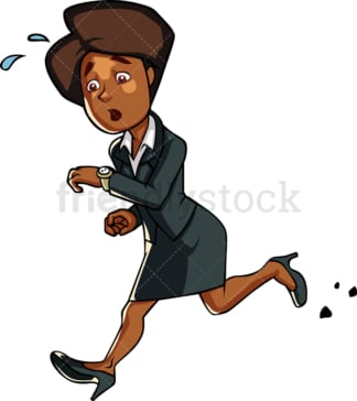 Black businesswoman running late. PNG - JPG and vector EPS file formats (infinitely scalable). Image isolated on transparent background.