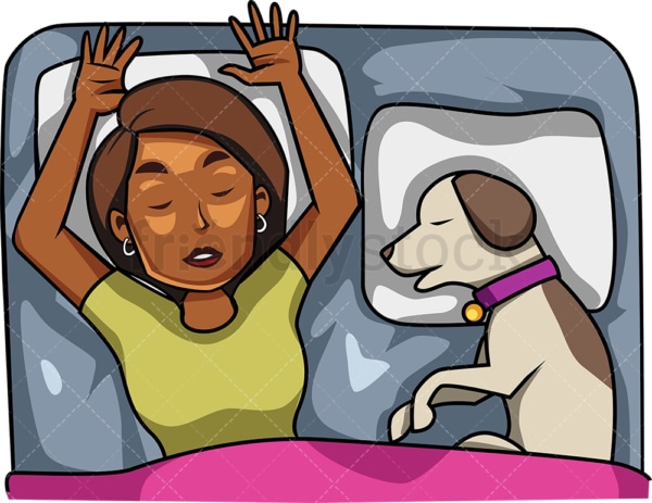 Black woman sleeping next to dog. PNG - JPG and vector EPS file formats (infinitely scalable). Image isolated on transparent background.