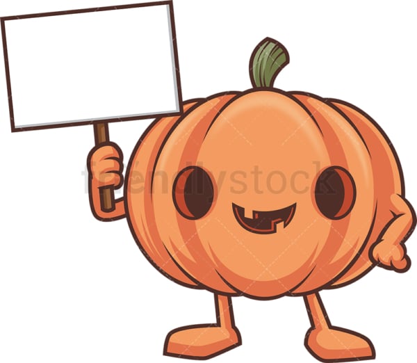 Jack O Lantern Holding Blank Sign Cartoon Clipart Vector - FriendlyStock