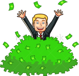 Man buried in pile of money. PNG - JPG and vector EPS file formats (infinitely scalable). Image isolated on transparent background.