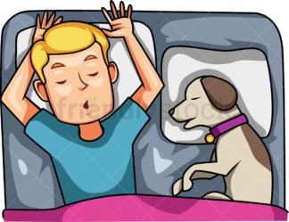 Man sleeping in bed with his dog. PNG - JPG and vector EPS file formats (infinitely scalable). Image isolated on transparent background.
