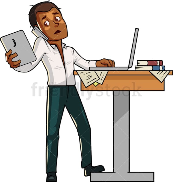 Black man multitasking. PNG - JPG and vector EPS file formats (infinitely scalable). Image isolated on transparent background.