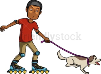 Black man roller skating with dog. PNG - JPG and vector EPS file formats (infinitely scalable). Image isolated on transparent background.