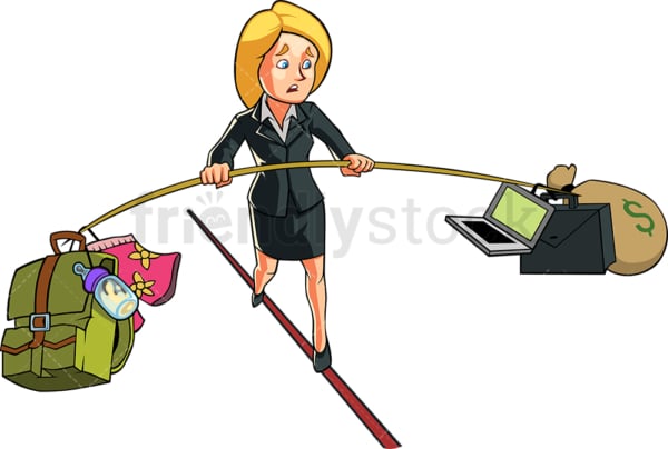 Business woman balancing work and home. PNG - JPG and vector EPS file formats (infinitely scalable). Image isolated on transparent background.
