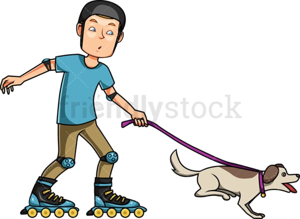 Man roller blading with his dog. PNG - JPG and vector EPS file formats (infinitely scalable). Image isolated on transparent background.