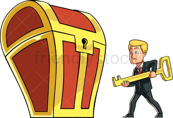 Businessman opening treasure chest. PNG - JPG and vector EPS file formats (infinitely scalable). Image isolated on transparent background.