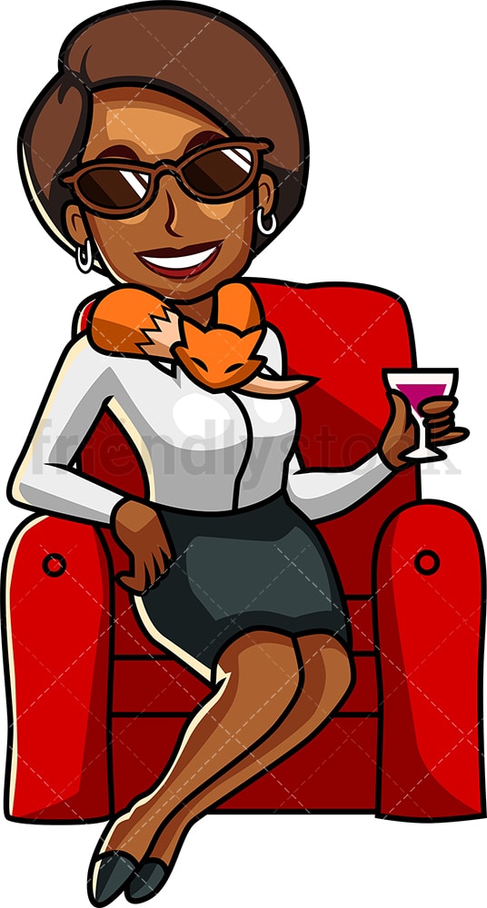 Prosperous Black Woman Drinking Wine Cartoon Vector Clipart - FriendlyStock