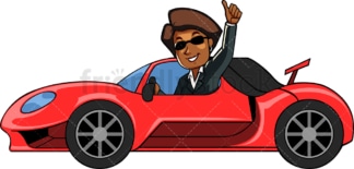 Black businesswoman driving flashy car. PNG - JPG and vector EPS file formats (infinitely scalable). Image isolated on transparent background.