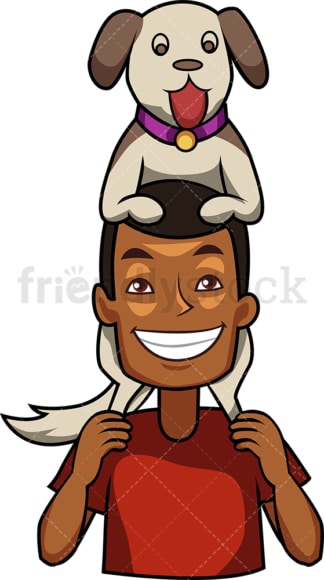Black man holding his dog on shoulders. PNG - JPG and vector EPS file formats (infinitely scalable). Image isolated on transparent background.