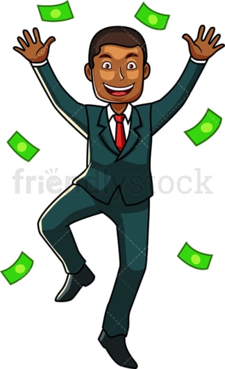 Happy black business man with dollars. PNG - JPG and vector EPS file formats (infinitely scalable). Image isolated on transparent background.