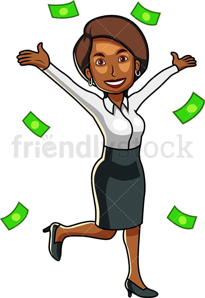Money Raining Down Black Business Woman Cartoon Vector Clipart -  FriendlyStock