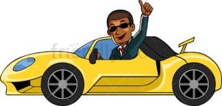 Rick black businessman driving fancy car. PNG - JPG and vector EPS file formats (infinitely scalable). Image isolated on transparent background.