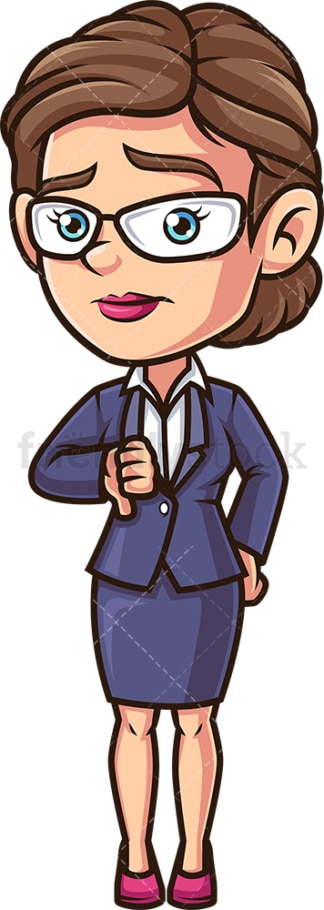 Sad female employee thumbs down. PNG - JPG and vector EPS (infinitely scalable).