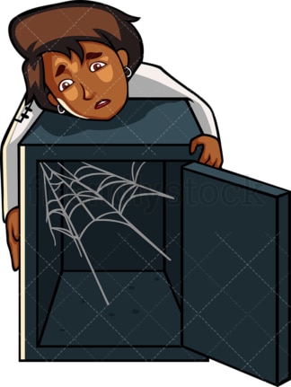 Black businesswoman with no money. PNG - JPG and vector EPS file formats (infinitely scalable). Image isolated on transparent background.