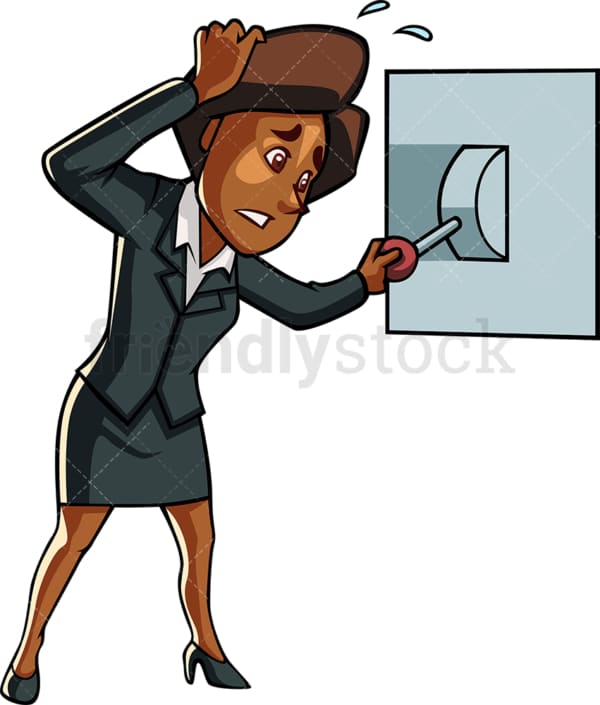 Black woman pulling alarm. PNG - JPG and vector EPS file formats (infinitely scalable). Image isolated on transparent background.