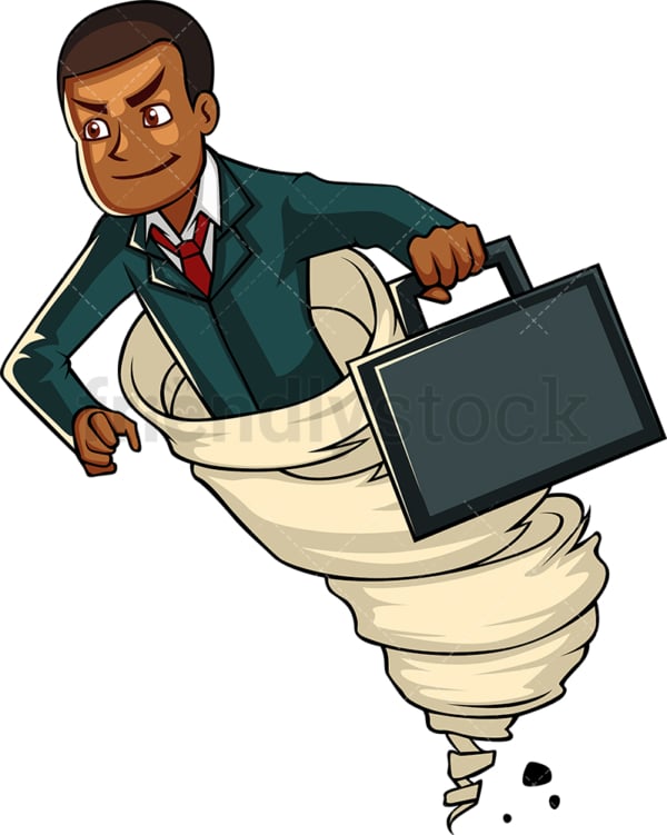 Black businessman running like the wind. PNG - JPG and vector EPS file formats (infinitely scalable). Image isolated on transparent background.