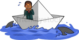 Black businessman surrounded by sharks. PNG - JPG and vector EPS file formats (infinitely scalable). Image isolated on transparent background.
