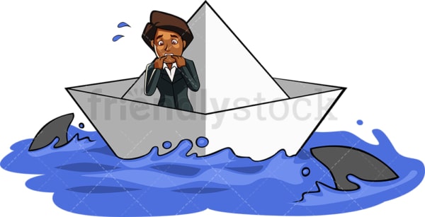 Black businesswoman surrounded by sharks. PNG - JPG and vector EPS file formats (infinitely scalable). Image isolated on transparent background.