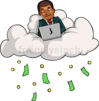 Black man making money in the cloud. PNG - JPG and vector EPS file formats (infinitely scalable). Image isolated on transparent background.