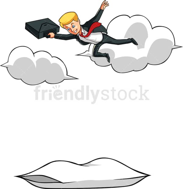 Businessman falling towards pillow. PNG - JPG and vector EPS file formats (infinitely scalable). Image isolated on transparent background.