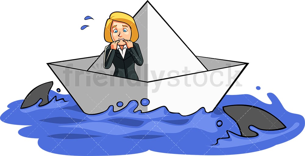 Businesswoman surrounded by sharks. PNG - JPG and vector EPS file formats (infinitely scalable). Image isolated on transparent background.
