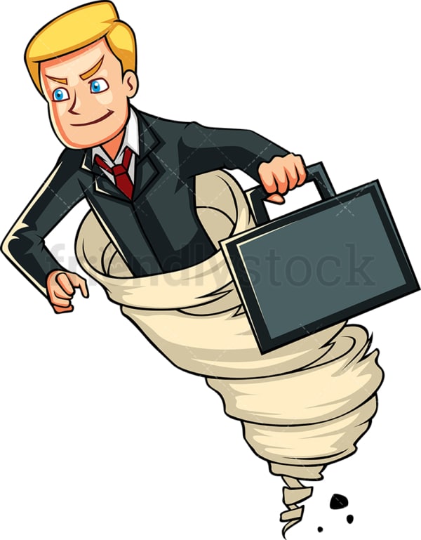 Determined businessman in tornado. PNG - JPG and vector EPS file formats (infinitely scalable). Image isolated on transparent background.