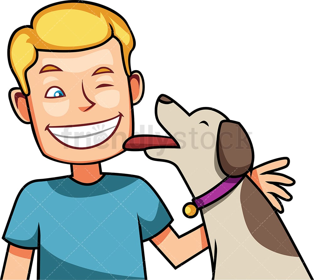 Loving Dog Kissing His Owner Cartoon Vector Clipart - FriendlyStock