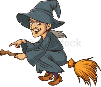 Witch pointing while on broomstick. PNG - JPG and vector EPS (infinitely scalable).