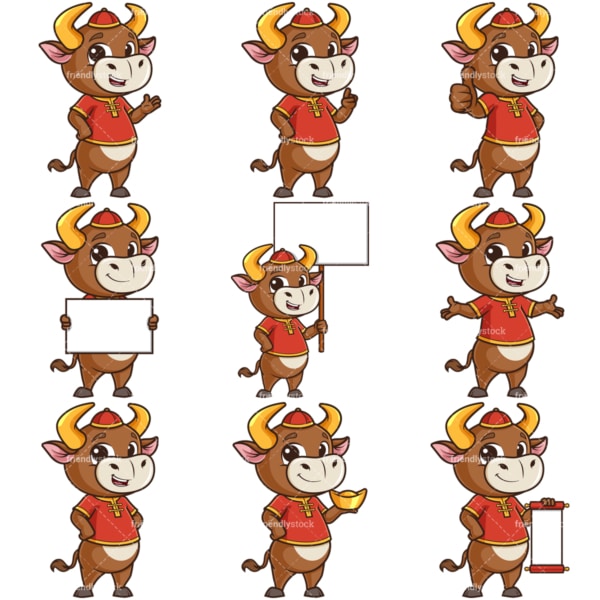 Chinese new year of the ox cartoon character. PNG - JPG and infinitely scalable vector EPS - on white or transparent background.