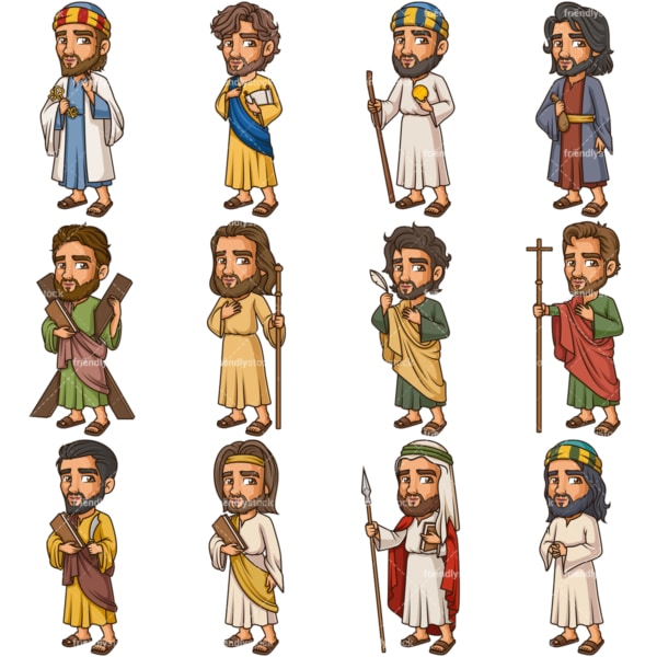 The 12 Disciples Of Jesus Christ. PNG - JPG and vector EPS file formats (infinitely scalable). Images isolated on transparent background.