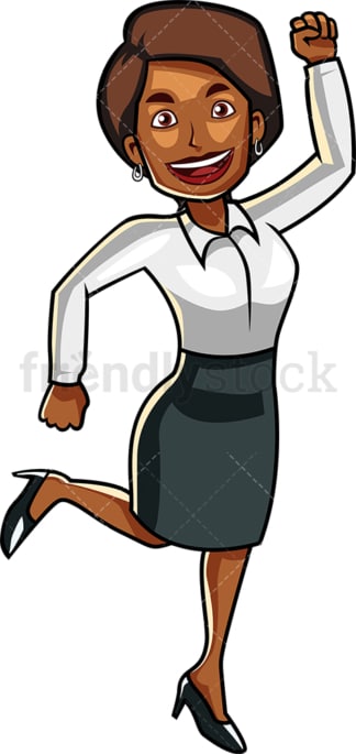 Happy black businesswoman jumping. PNG - JPG and vector EPS file formats (infinitely scalable). Image isolated on transparent background.