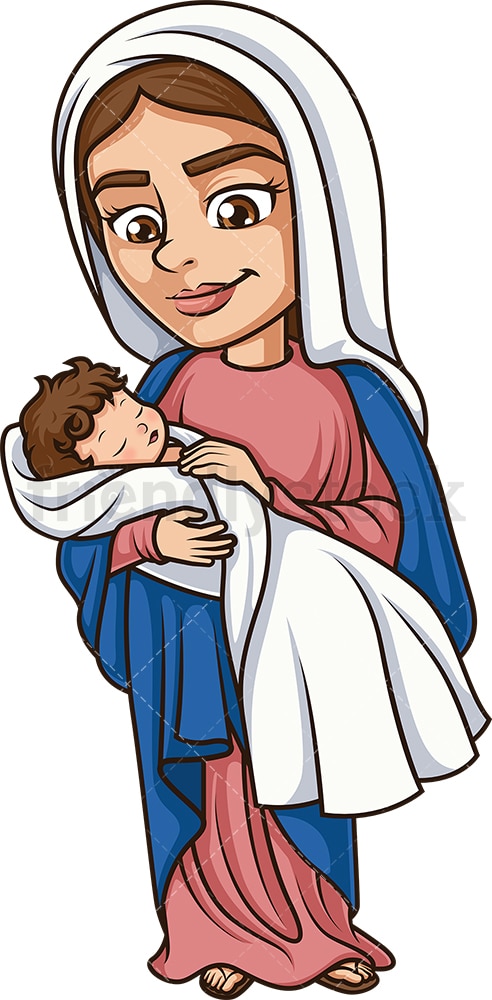 Virgin Mary Holding Baby Jesus Cartoon Clipart Vector - FriendlyStock