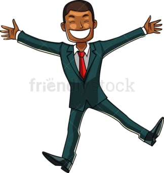 Black businessman doing happy dance. PNG - JPG and vector EPS file formats (infinitely scalable). Image isolated on transparent background.