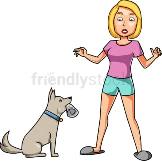 Dog delivering newspaper to woman. PNG - JPG and vector EPS file formats (infinitely scalable). Image isolated on transparent background.