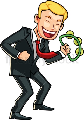 Dancing businessman holding tambourine. PNG - JPG and vector EPS file formats (infinitely scalable). Image isolated on transparent background.