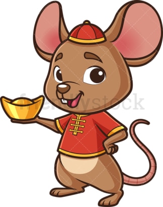 New year rat holding chinese gold ignot. PNG - JPG and vector EPS (infinitely scalable).