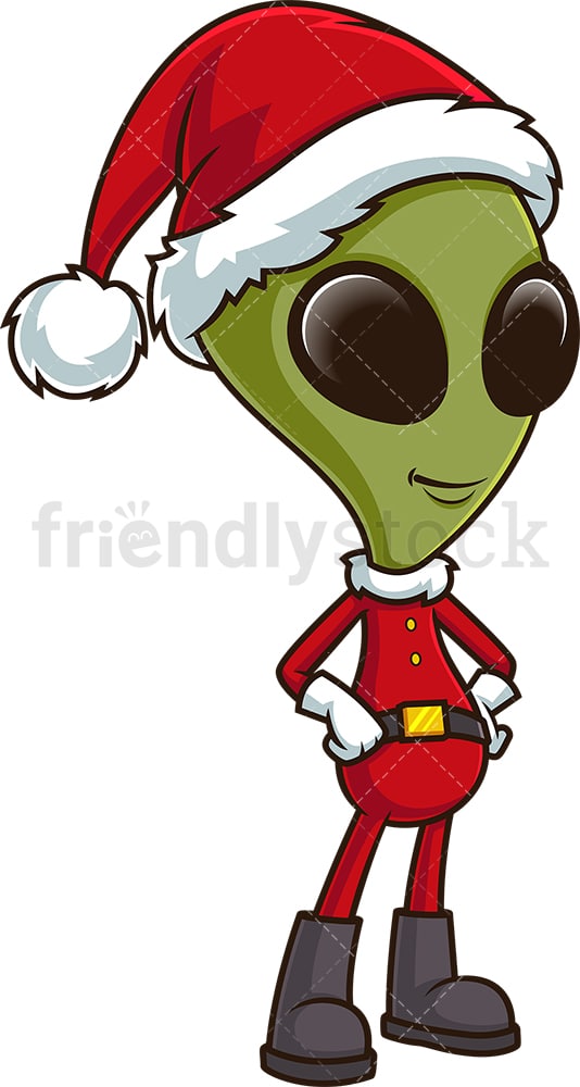Green Alien Santa Claus Cartoon Clipart Vector - FriendlyStock