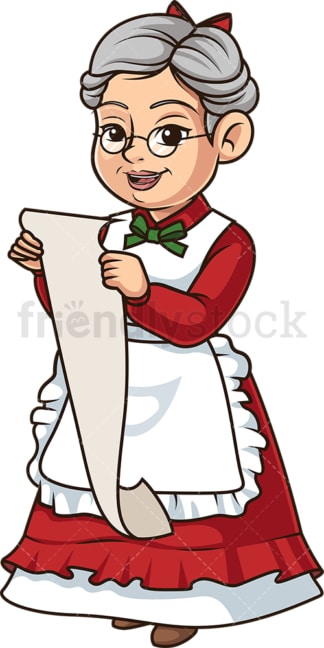 Mrs santa claus with gift list. PNG - JPG and vector EPS (infinitely scalable).