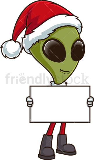 Christmas alien holding empty sign. PNG - JPG and vector EPS (infinitely scalable).
