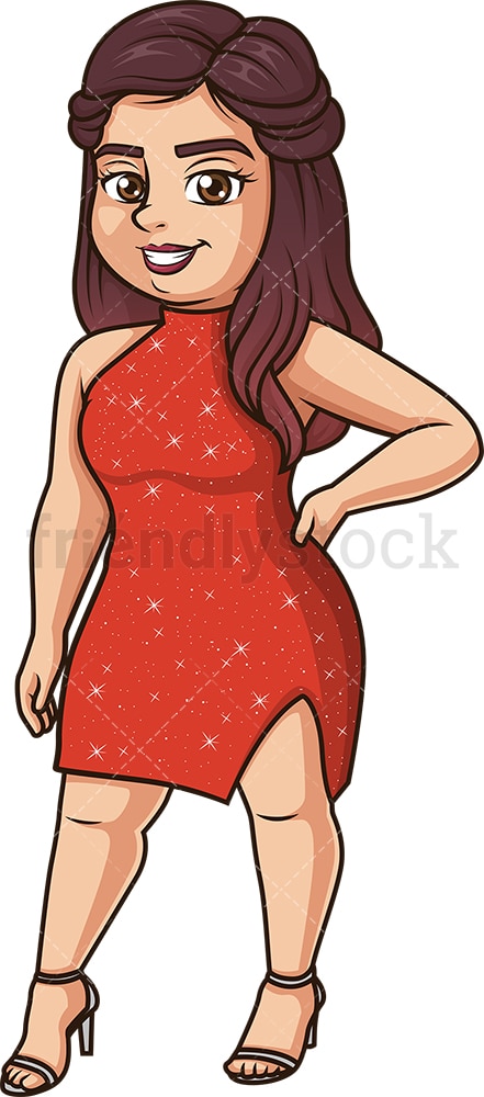 Confident Large Woman In Fancy Dress Cartoon Clipart Vector - FriendlyStock