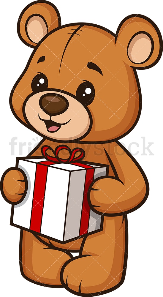 Teddy bear holding present. PNG - JPG and vector EPS (infinitely scalable).