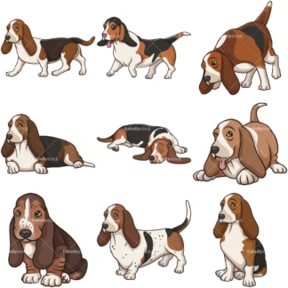 Cães basset hound dos desenhos animados. PNG - JPG e vetor EPS infinitamente escalonável - em fundo branco ou transparente.
