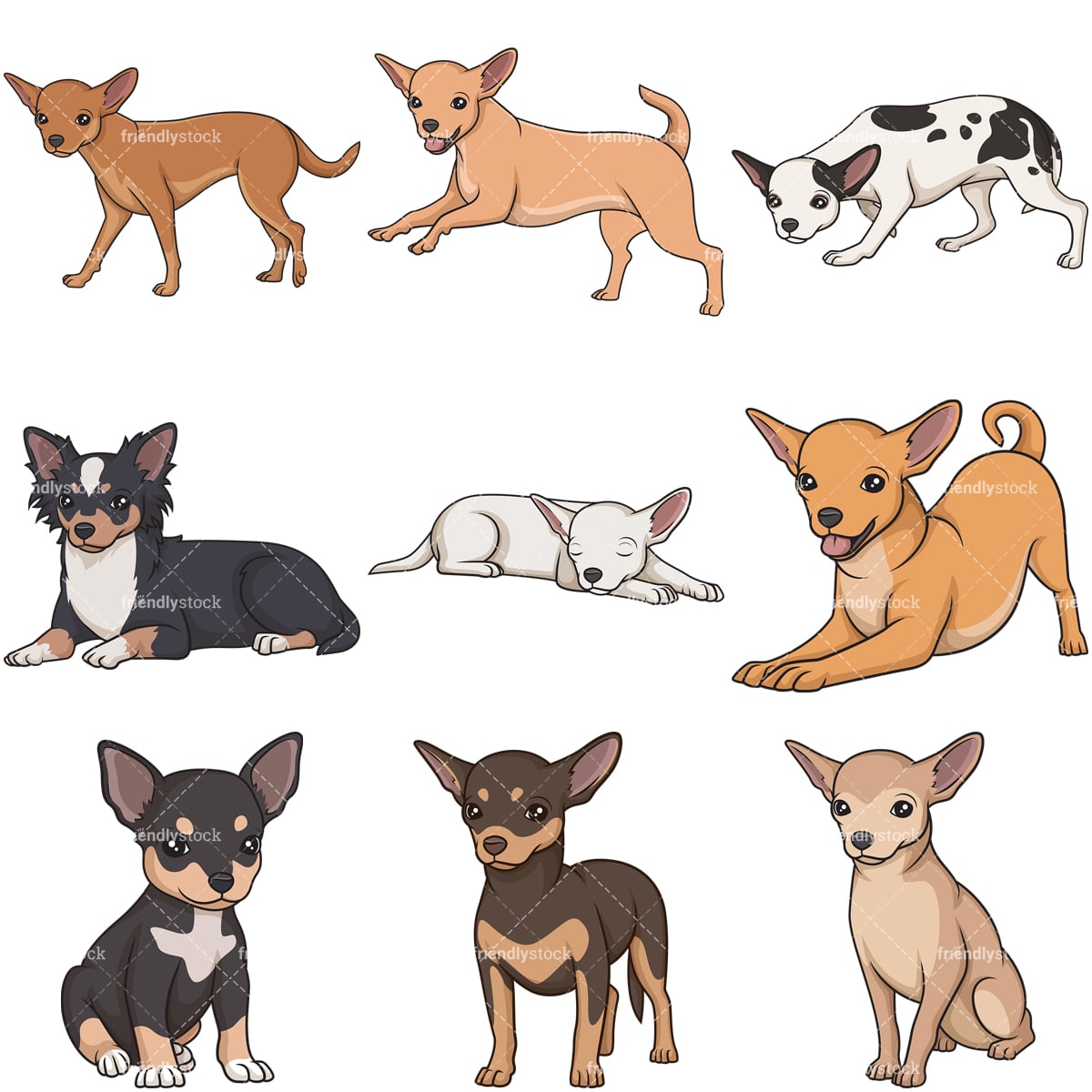 Cartoon Chihuahua Dogs Clipart Vector Collection - FriendlyStock