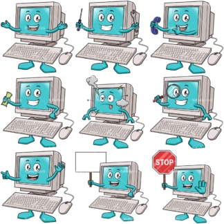 Cartoon computer character. PNG - JPG and infinitely scalable vector EPS - on white or transparent background.