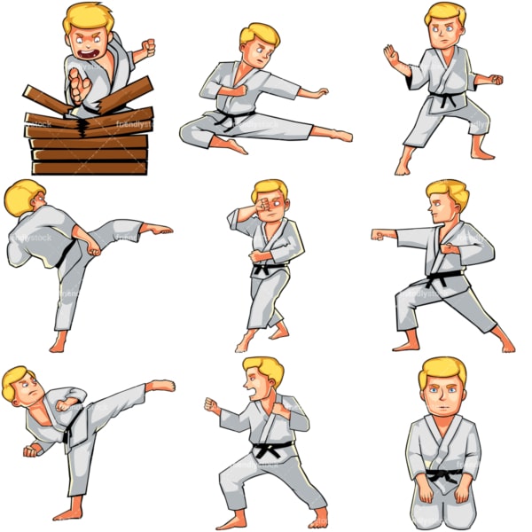 Cartoon man doing karate. PNG - JPG and vector EPS file formats (infinitely scalable). Images isolated on transparent background.