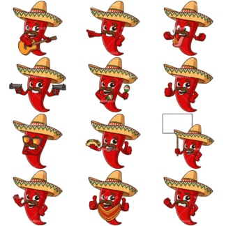 Cartoon mexican red chili pepper. PNG - JPG and vector EPS file formats (infinitely scalable). Images isolated on transparent background.