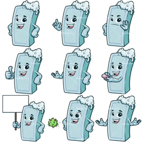 Cartoon soap bar character. PNG - JPG and infinitely scalable vector EPS - on white or transparent background.