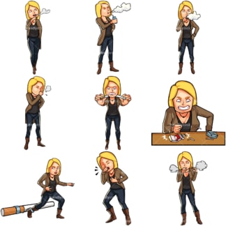 Cartoon woman smoker. PNG - JPG and vector EPS file formats (infinitely scalable). Images isolated on transparent background.