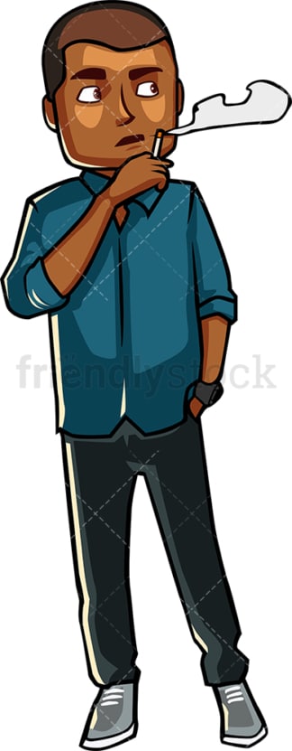 Black Black man smoking a cigarette. PNG - JPG and vector EPS file formats (infinitely scalable). Image isolated on transparent background.