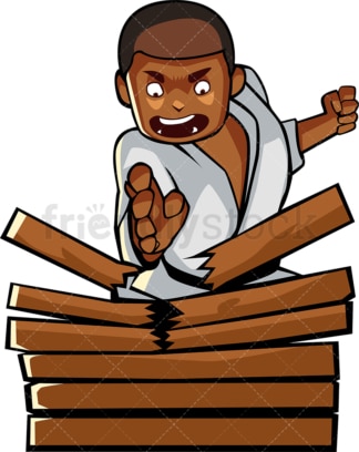 Black male karate chops wood. PNG - JPG and vector EPS file formats (infinitely scalable). Image isolated on transparent background.